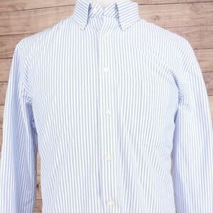 Stafford Dress Shirt Mens XL 17-17.5 Blue Stripe Slim Fit Coolmax Long‎ Sleeve